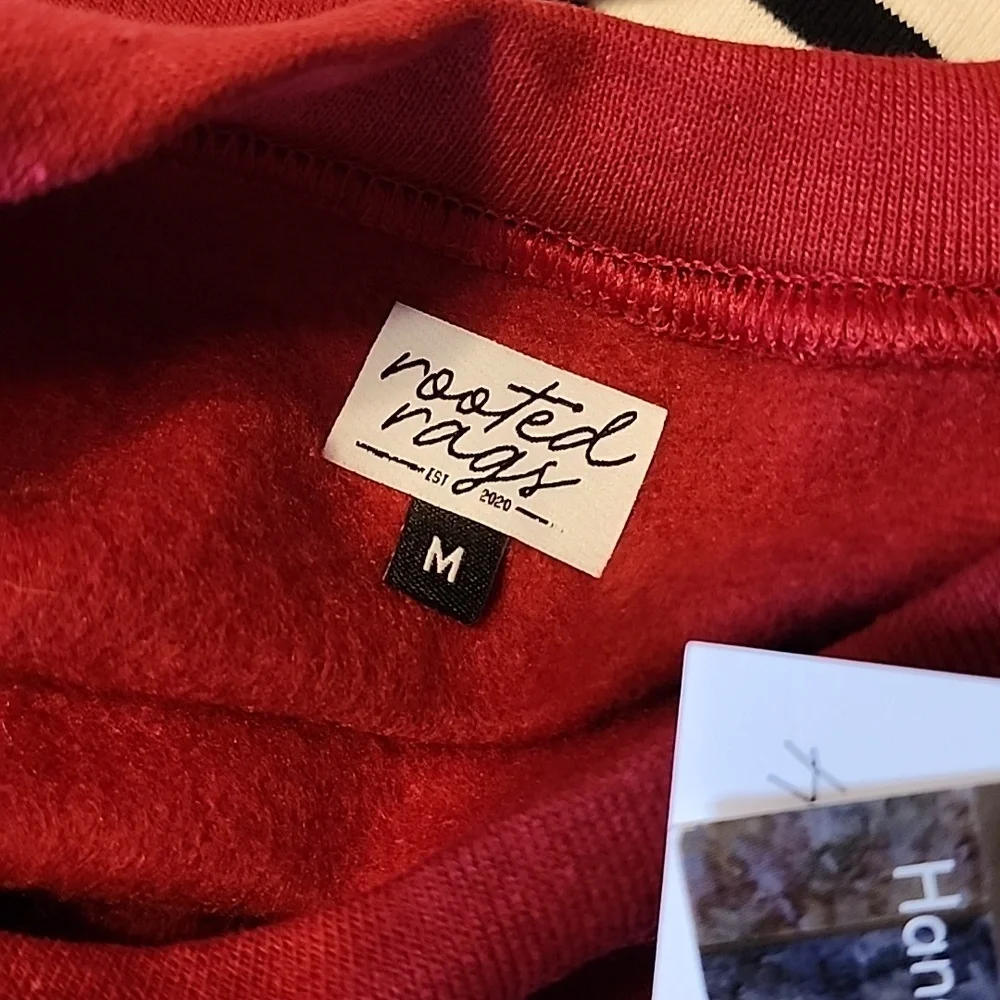 Rooted Rags White Hand Embroidered Red Longsleeve Sweatshirt Womens - Picture 7 of 8